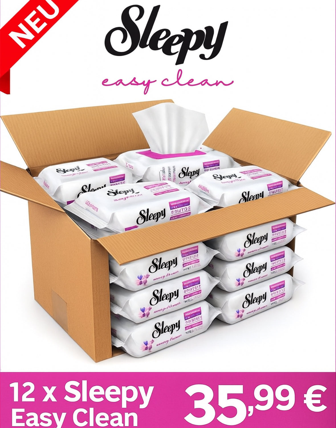 Sleepy Easy Clean 12x jeweils 100 Tücher Reinigungstücher, Allzwecktücher