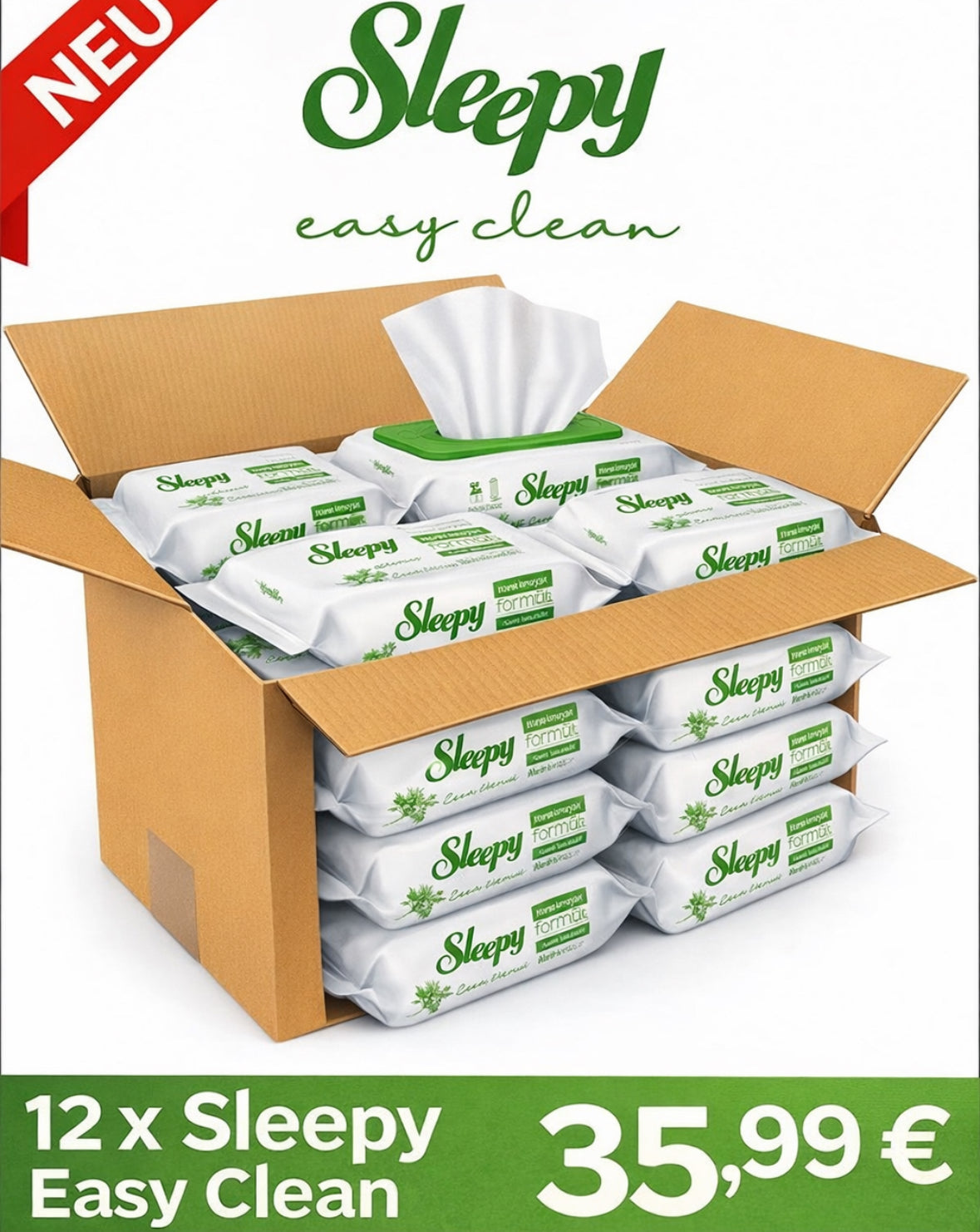 Sleepy Easy Clean 12x jeweils 100 Tücher Reinigungstücher, Allzwecktücher